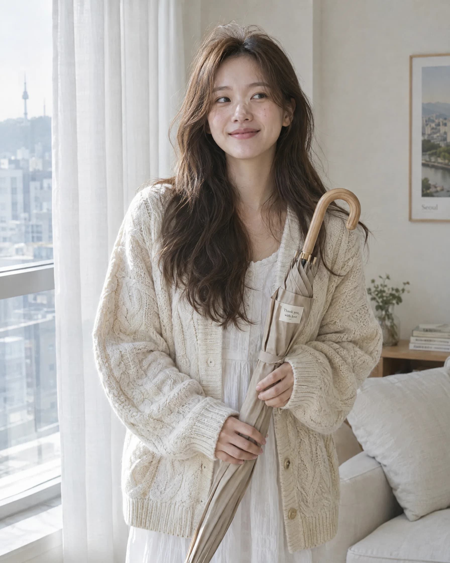 프린토어 인쇄 우산을 든 모델 화보
